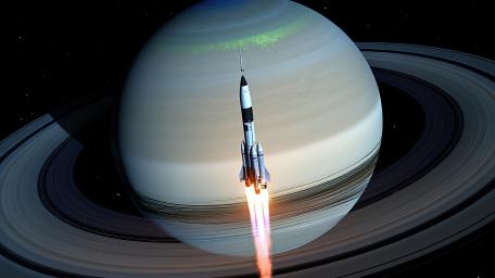 Rocket Near A Ringed Planet wallpaper