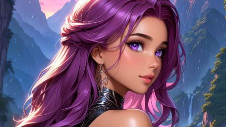 Enchanting Anime Beauty with Purple Elegance wallpaper
