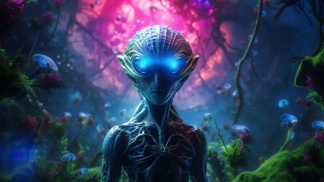 Alien Encounter in a Neon Forest wallpaper