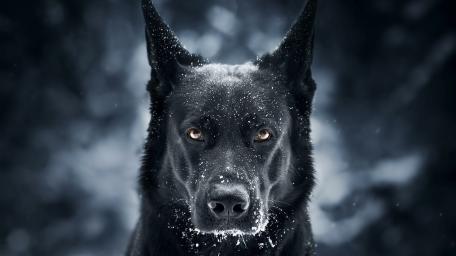 Black German Shepherd in Snowy Wonderland wallpaper