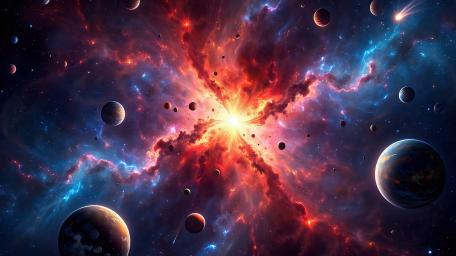 Space Storm: Cosmic Dance of Planets and Light wallpaper