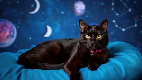 Black Cat in a Cosmic Dreamscape wallpaper