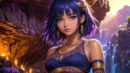 Mystical Cavern Guardian with Purple Eyes wallpaper