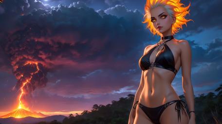 Demonic Beauty in a Fiery Realm wallpaper