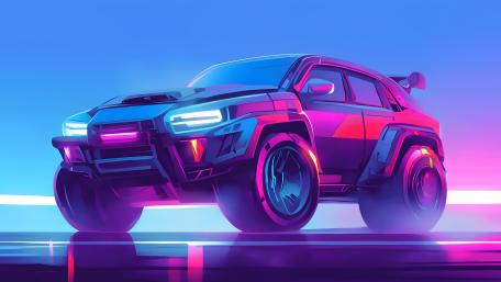 Neon Cyberpunk SUV Adventure wallpaper