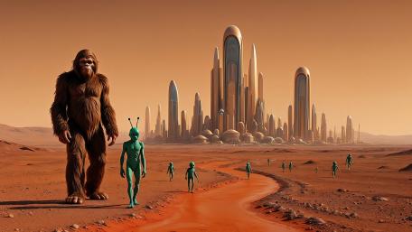 Bigfoot Meeting New Friends On Mars wallpaper