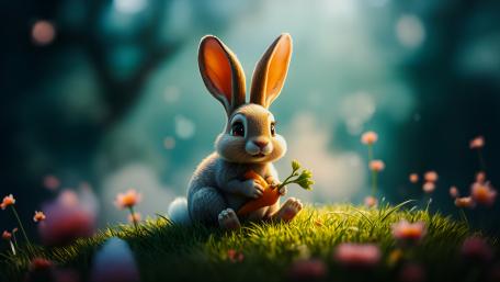 Cute Bunny on a grass turf wallpaper