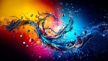 Water splashes on a multicolored backdrop wallpaper