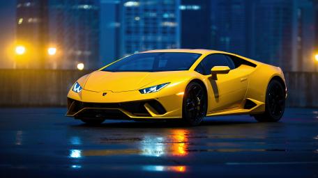 Yellow Supercar Nightscape Splendor wallpaper