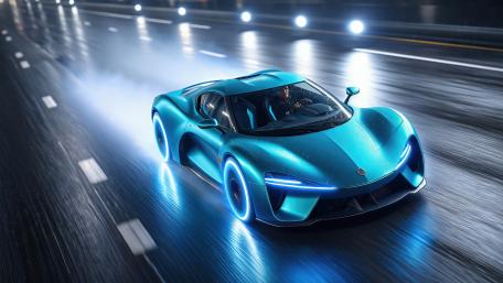 Fast Blue Car At Night wallpaper