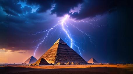 Mystical Night Storm Over Ancient Pyramid wallpaper