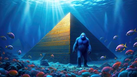 Underwater Enigma Mythical Gorilla and Hidden Pyramid wallpaper