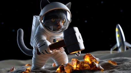 Space Cat Pounding Moon Rocks wallpaper
