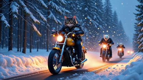 Snowy Cat Ride wallpaper