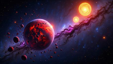 Red Planet and Distant Suns in Deep Space wallpaper