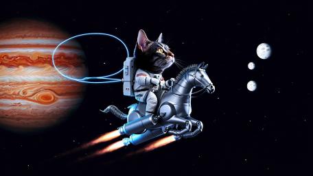Space Cowboy Cat's Adventure in the Galaxy wallpaper