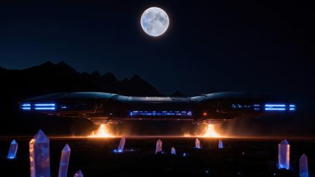Spacecraft Landing Amidst Luminous Crystals wallpaper
