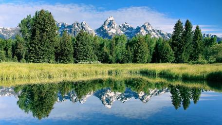 Grand Teton Reflections in Pristine Wilderness wallpaper