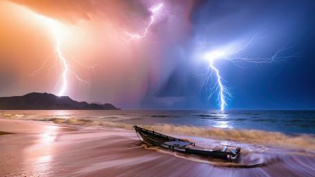 Electrifying Night Storm Over the Sea wallpaper