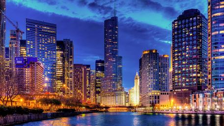 Vibrant Evening Skyline of Streeterville Chicago wallpaper