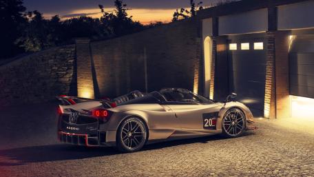 Huayra Roadster at Sunset in Elegant Driveway wallpaper
