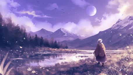 Serene Evening Stroll Through Enchanted Valley wallpaper
