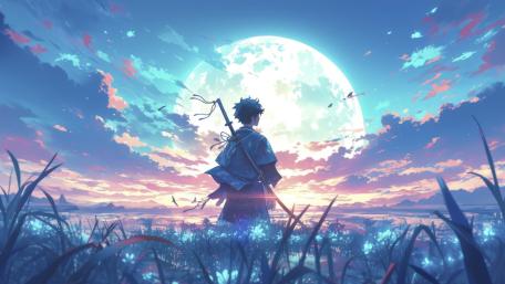 Supermoon Samurai Serenity wallpaper