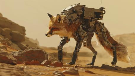Half Fox Half Robot Fusion in Cyberpunk World wallpaper