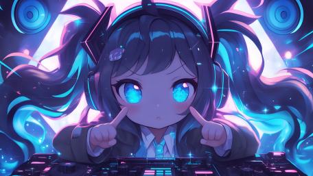 Kawaii DJ Chibi Lights Up the Night wallpaper