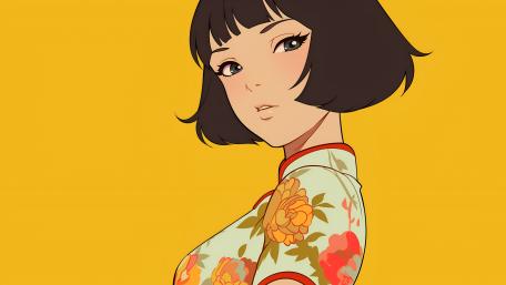 Oriental Elegance in Floral Attire wallpaper