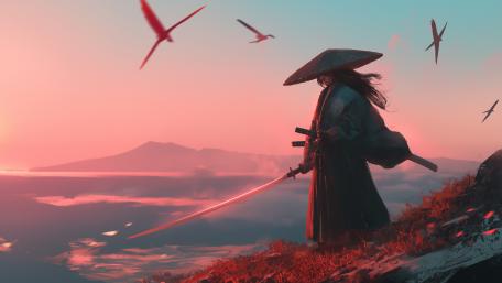 Anime Samurai at Dawn: A Sword's Serenity wallpaper