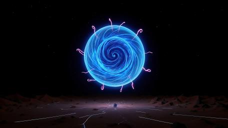 Swirling Blue Sphere in Cosmic Darkness wallpaper