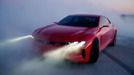 Red Sports Car in Smoky Dreamscape wallpaper