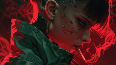 Cybernetic Edge Smoking in a Futuristic Realm wallpaper