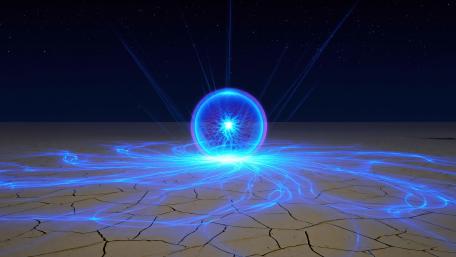 Ethereal Blue Sphere on Cracked Surface wallpaper