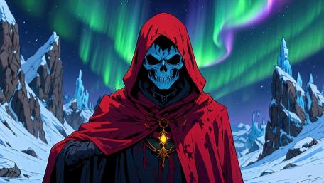 Demon in Red Hoodie with Polar Lights wallpaper