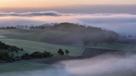 Mystical Fog Embracing Rolling Hills wallpaper
