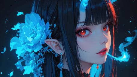 Enchanting Elf with Fiery Gaze in 4K wallpaper