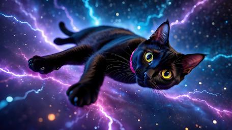 Mystical Cosmic Feline in a Galactic Dreamscape wallpaper