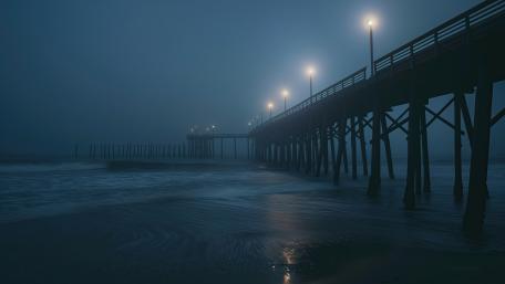 Twilight Serenity Over Misty Pier wallpaper