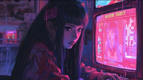 LoFi Vibes in a Futuristic Gamer Sanctuary wallpaper