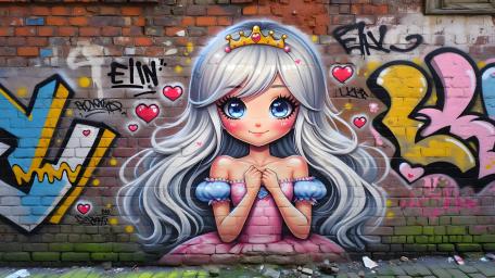 Kawaii Anime Graffiti on Urban Brick Wall wallpaper