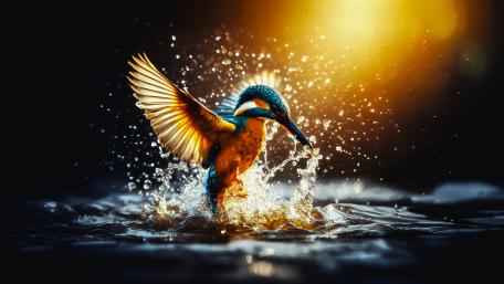 Kingfisher in a Stunning Golden Splash wallpaper