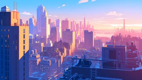 Anime Cityscape at Sunrise  wallpaper