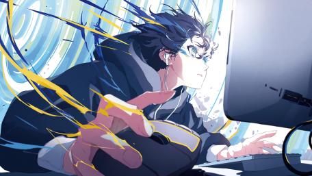 Anime Gamer Immersed in Digital World wallpaper