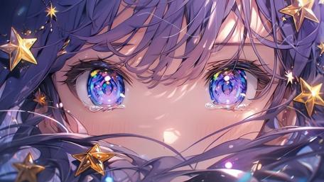 Sad Anime Girl with Sparkling Blue Eyes wallpaper
