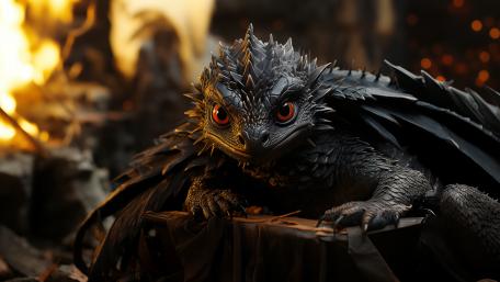Baby Black Dragon in Enchanted Realm wallpaper