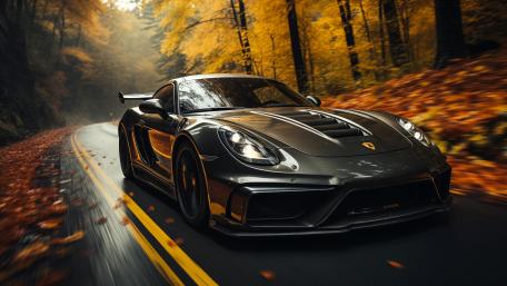 Porsche's Autumn Drive in High-Speed Elegance wallpaper