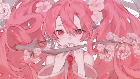 Whimsical Sakura Dreams of Pink Hair Girl wallpaper