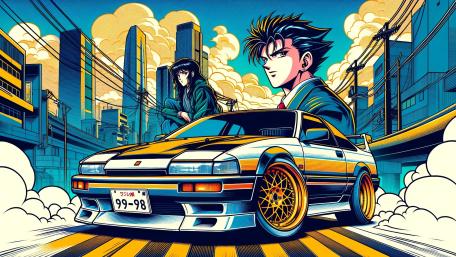 Nissan Skyline Adventure in Dynamic Anime Style wallpaper